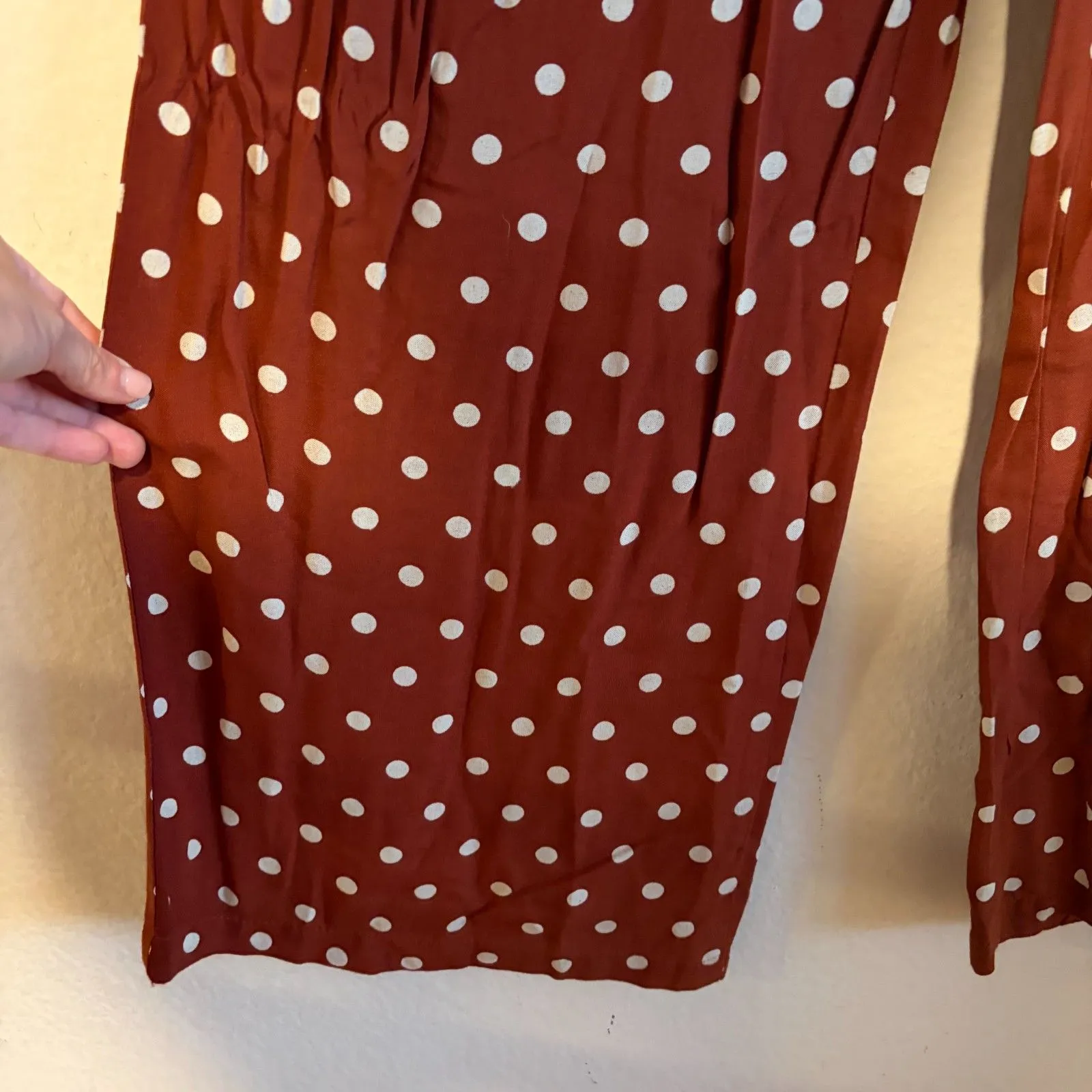 AMICI Burnt Orange White Polka Dot High Waist Flare Wide Leg Pants Womens Small - Image 6