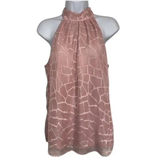 WHITE HOUSE BLACK MARKET‎ Two Tone Pink Pleated Halter Style Tie Back Top EUC  8 - Image 2