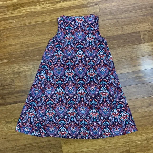 LOFT Sleeveless Dress‎ womens Medium Blue Paisley Print Casual Summer Comfy Tank - Image 4