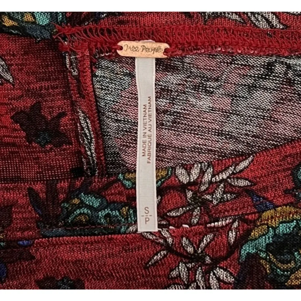 Free People Shirt Womens Small Red Floral Dock Street Blouse Ruffle Boho Peasant - Image 6