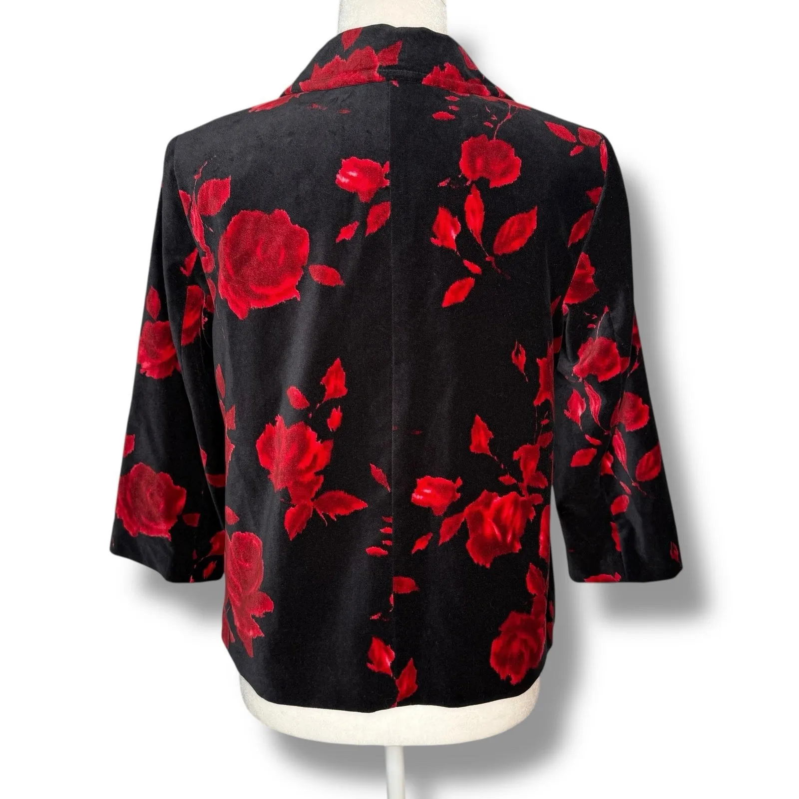 TALBOTS NWT $159 Black Red Velvet Rose Floral Jacket Blazer Top Size 10 P - Image 6