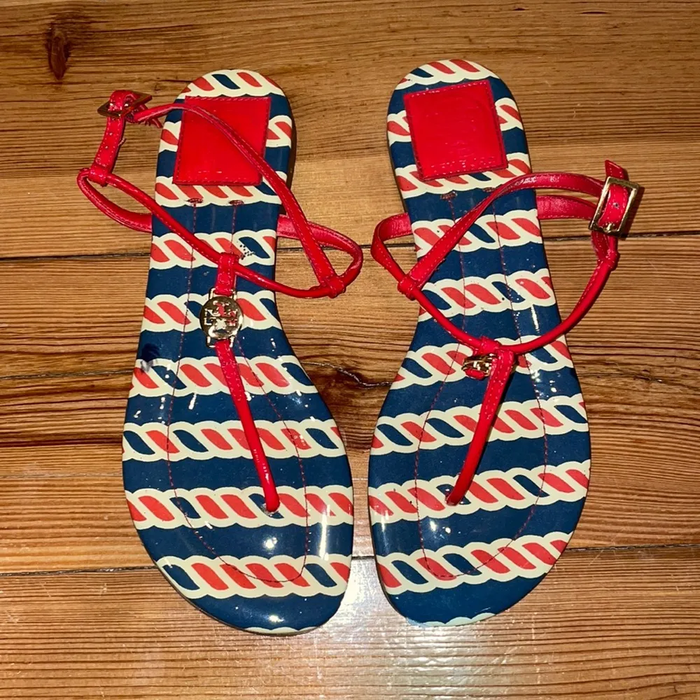 Tory Burch Patent Leather Emmy Sandals Nautical - Image 3