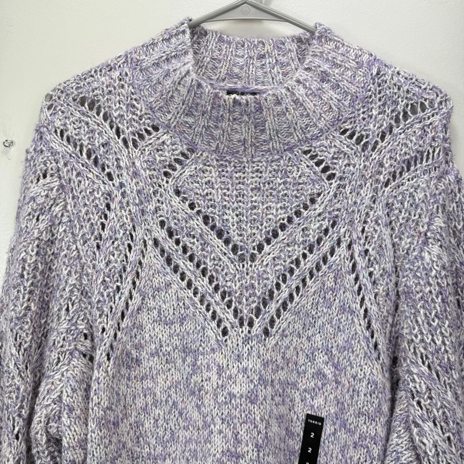 NWT Torrid Purple Space dye Pullover Turtleneck Pointelle Sweater‎ Size 2X - Image 7