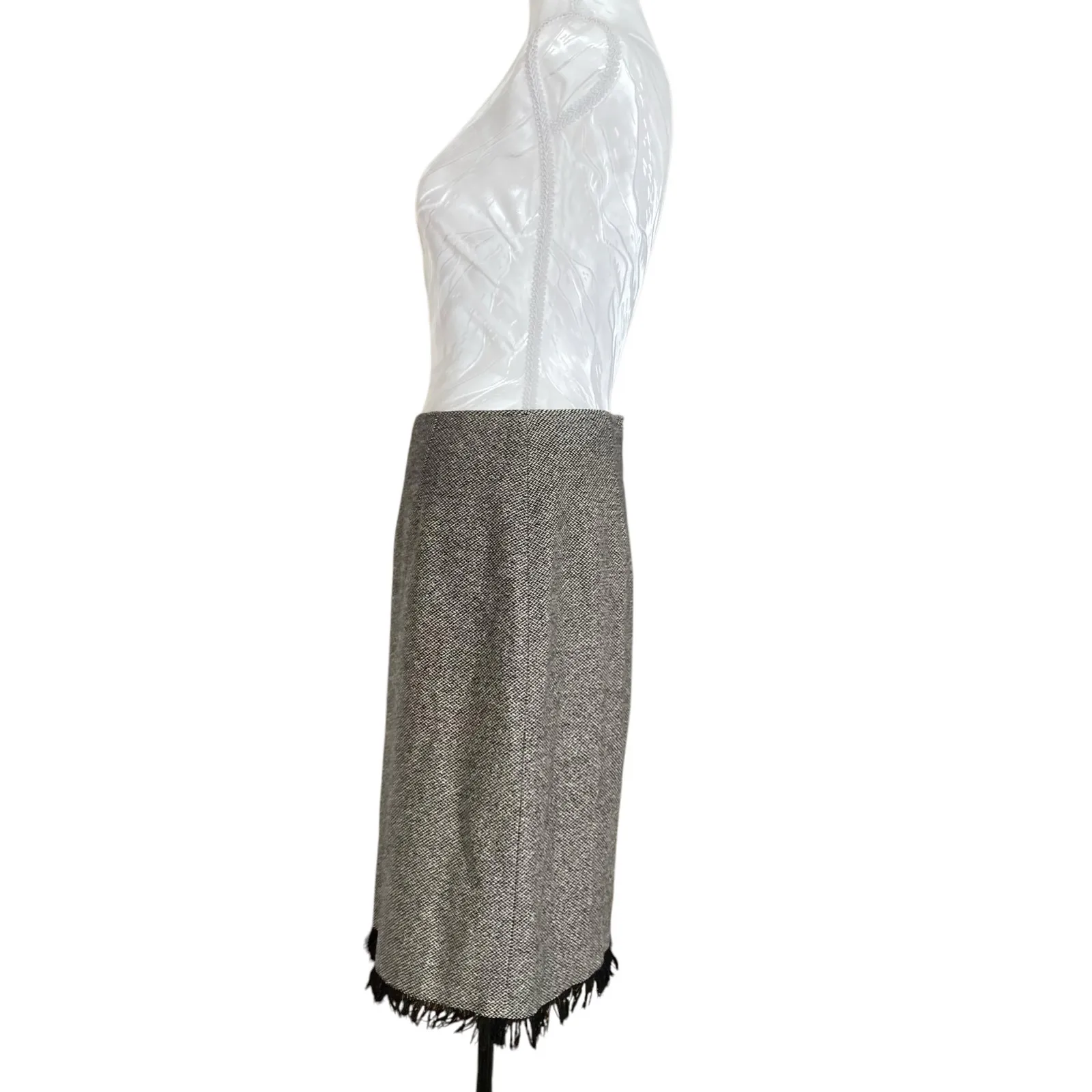 JJill Tweed Gray Fringe Wool Silk Pencil Skirt Women Sz 6 Knee Length Office Fem - Image 11