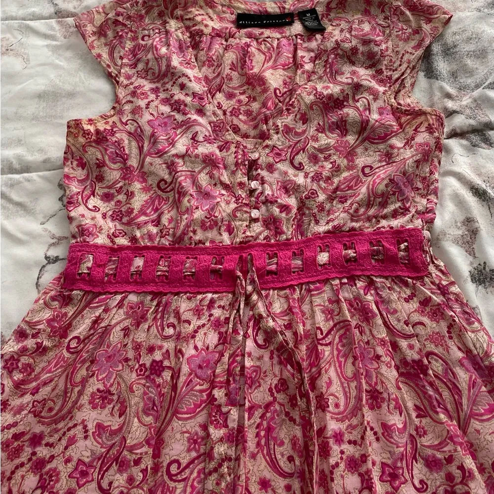 Allison Brittney floral pink beige Barbiecore high waist cotton dress, size M - Image 10