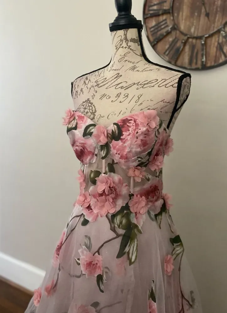 Vintage style rose floral prom dress or non traditional wedding dress - Image 2