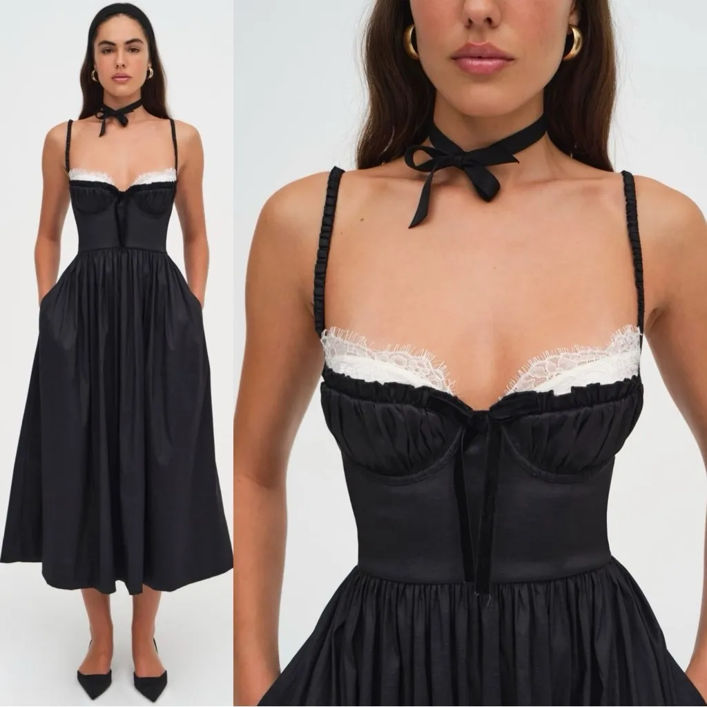 Free People For Love & Lemons Dainty Coquette Lace Doris Midi Dress Size Medium - Image 9