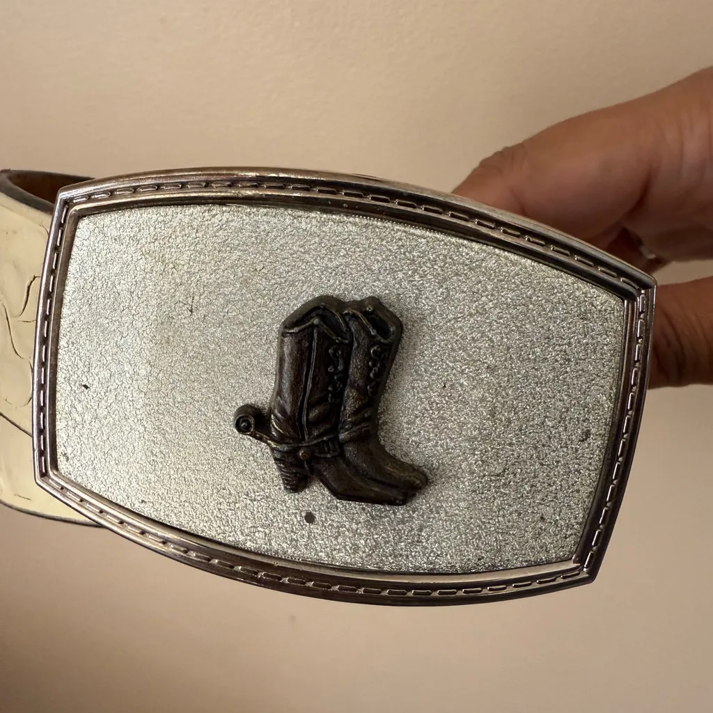 Justin Ivory Leather Belt Cowgirl Boots‎ Buckle Top Grain Cowhide Sz 28 31” - Image 4