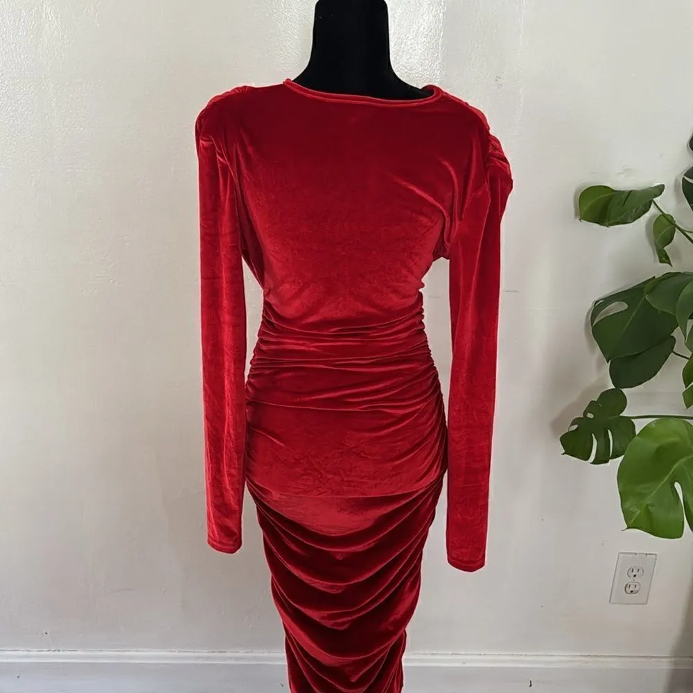 SHEIN red Velvet dress EUC - Image 6