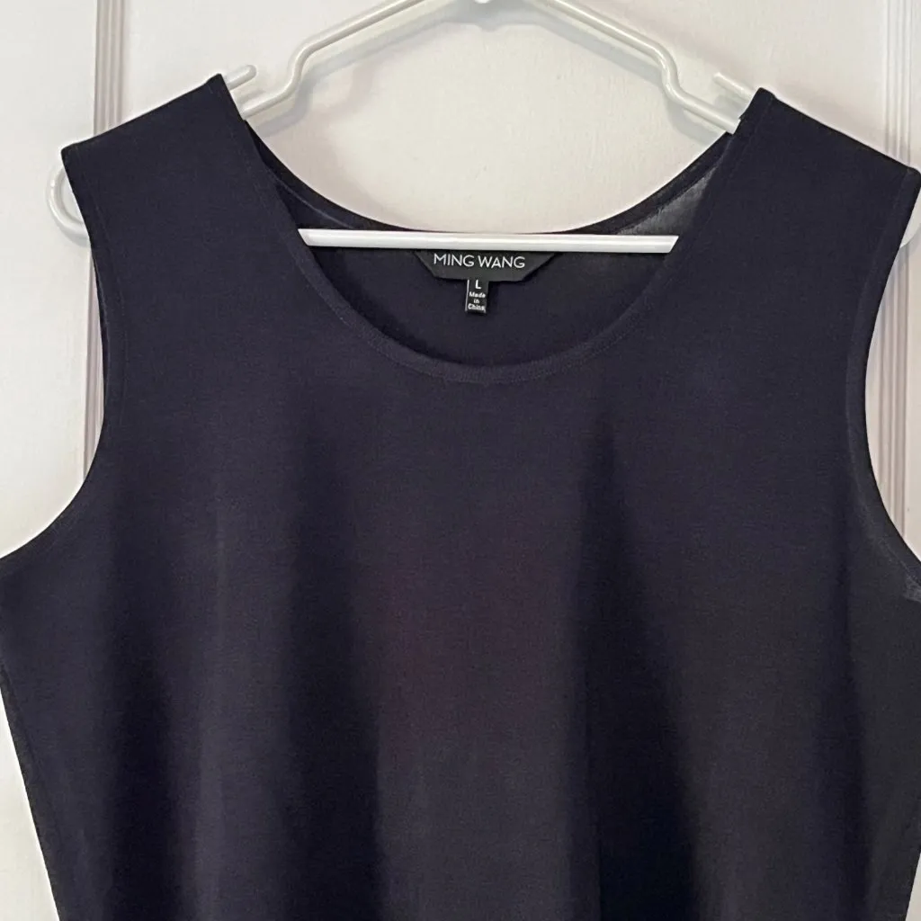 Ming Wang navy wide strap tank blouse size large designer basic capsule wardrobe - Image 5