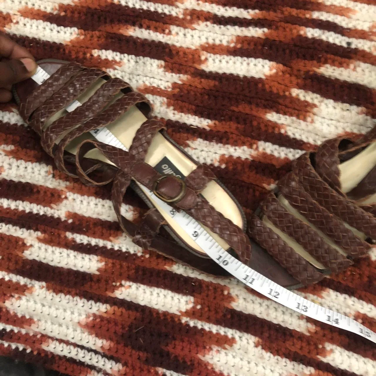 Vintage Woven Leather Sandals Braided Brown Square Round Toe Mules Size 8 - Image 6