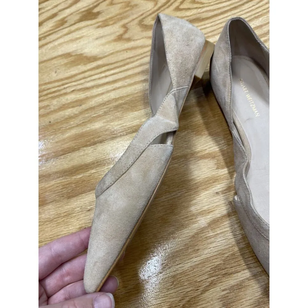 Stuart Weitzman Ballets Women's 7.5 Beige Suede Slip On Pointed Toe Flats S42 - Image 5