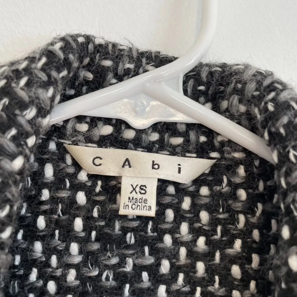 CABI Salt & Pepper Tweed Blazer style 686 Black White Gray Fringe Trim Jacket XS - Image 5