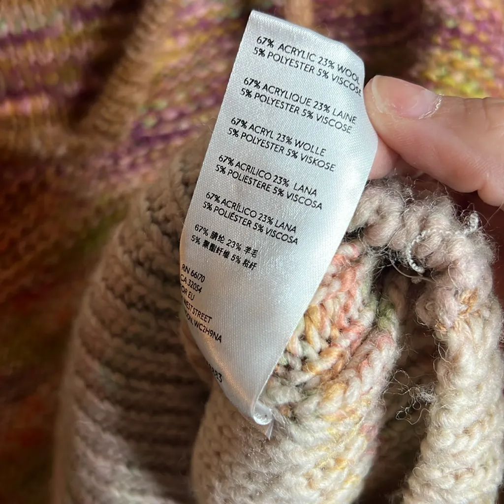 Pilcro Anthropologie Multicolor Chunky Knit Hoodie Wool Crop Oversize Sweater - Image 8