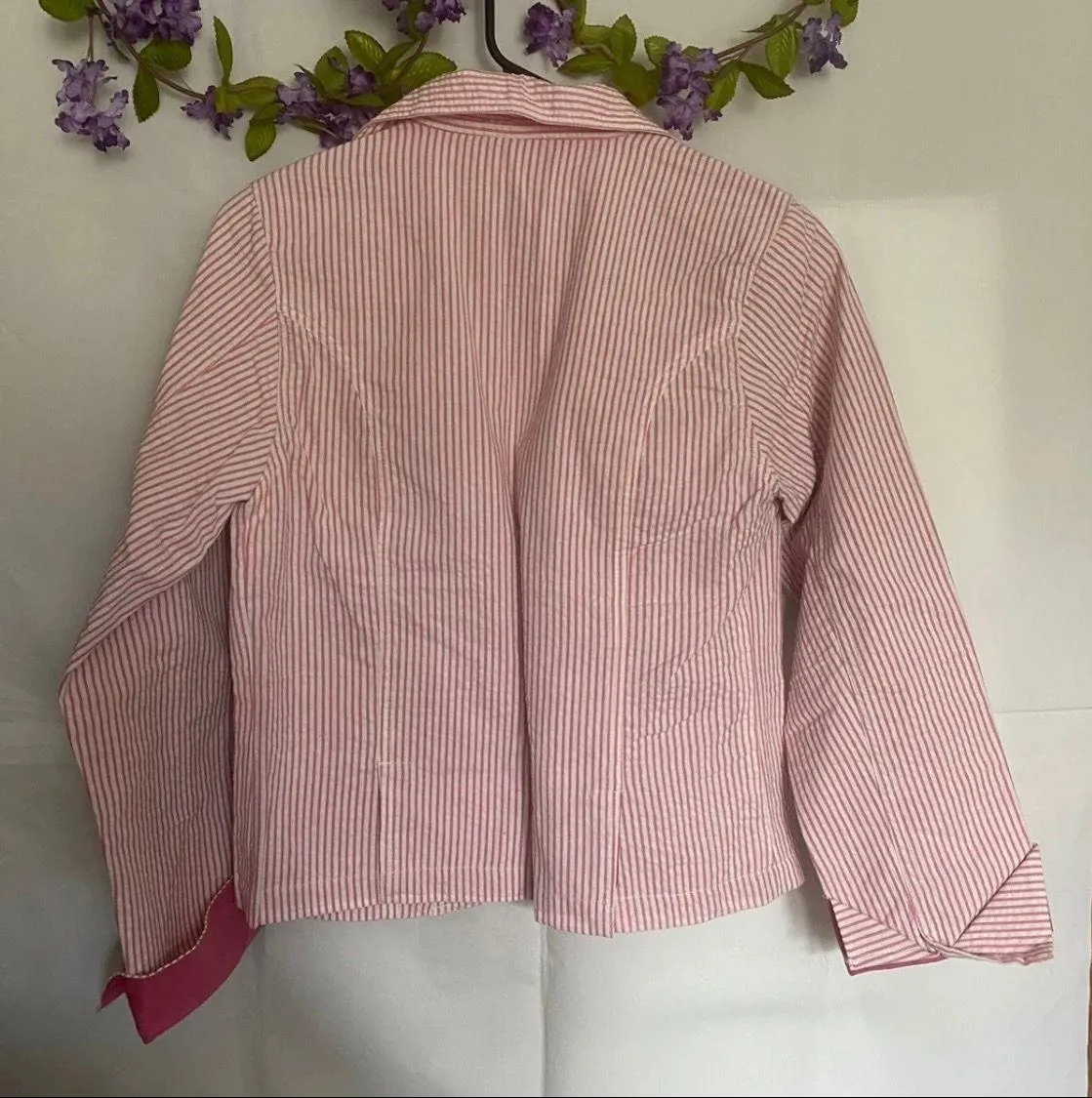 Womans Pink White Pinstriped light career Jacket - Image 2