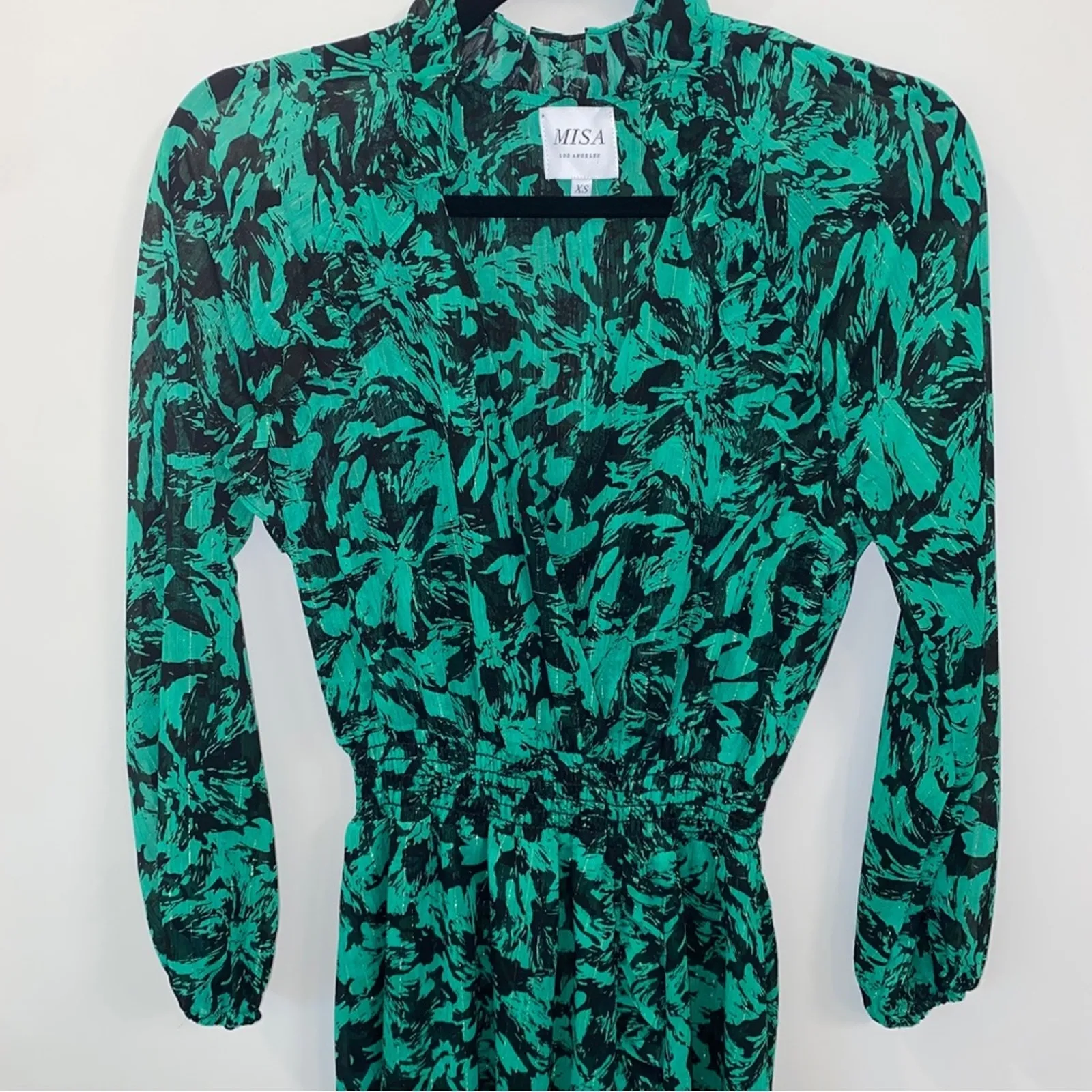 Misa Jocasta Maxi Dress Emerald Green Black Abstract Floral XS Holiday Xmas - Image 8