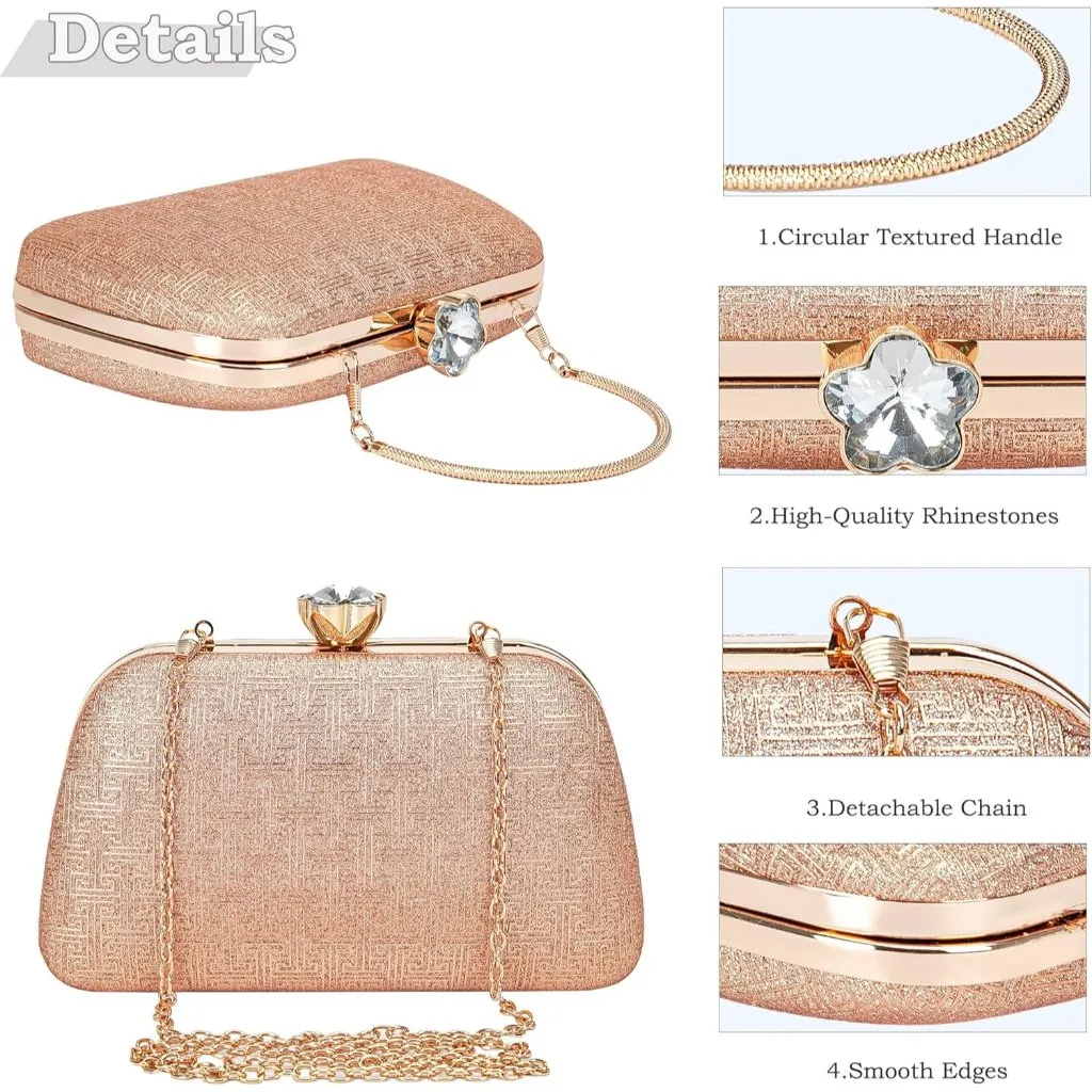 ⚡ Women's Gold Elegant Rhinestone Formal Events Unique Clutch Chain Strap Bag - Image 4
