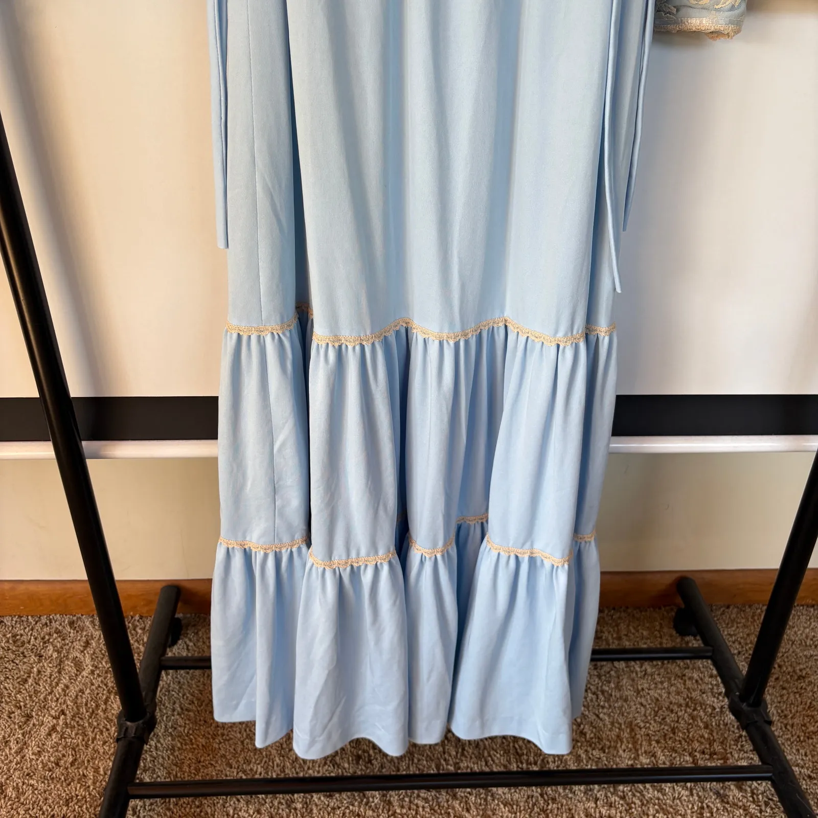 Vintage Prairie Blue Maxi Dress Lace Tiered Western Pioneer Cottage Modest Folk - Image 10