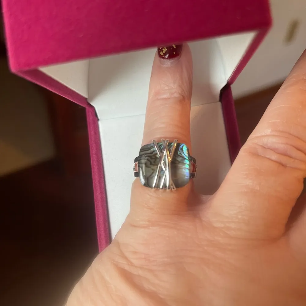 Silver Sparkle Allure Green Abalone Ring Size 9 - Image 4