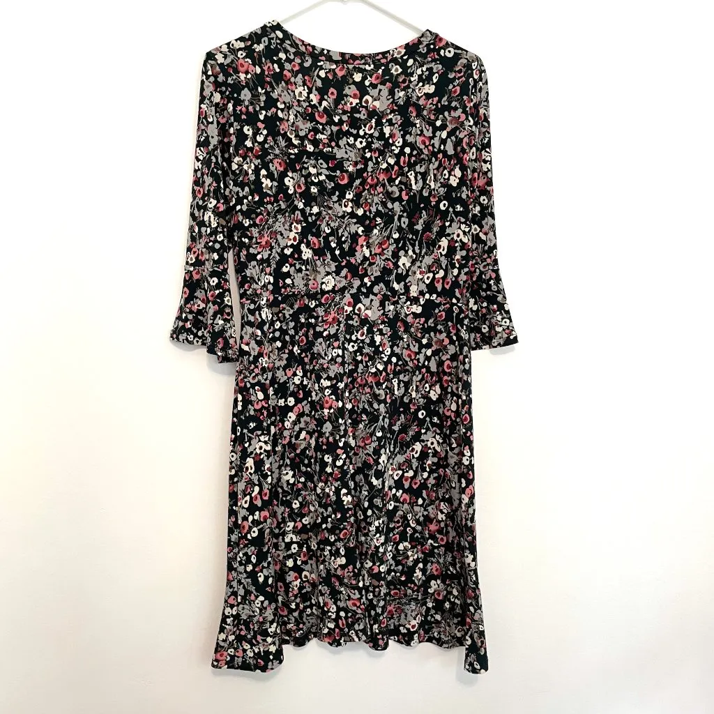 KAILEIGH Gretta Greta Knit Dress Dark Green Pink Floral 3/4 Sleeve Bell Sleeve L - Image 12