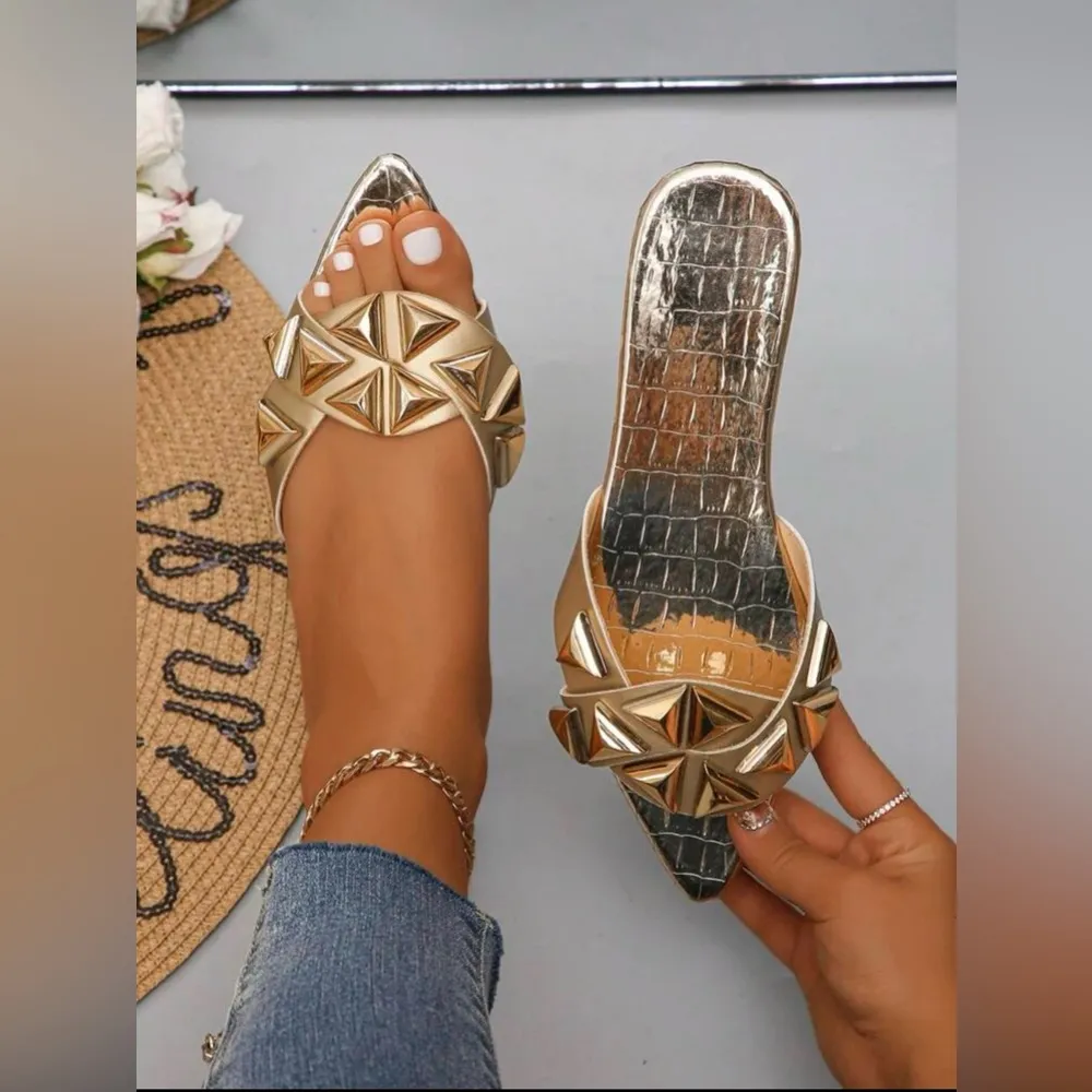 Women’s Gold Metal Flats Size 9 - Image 2