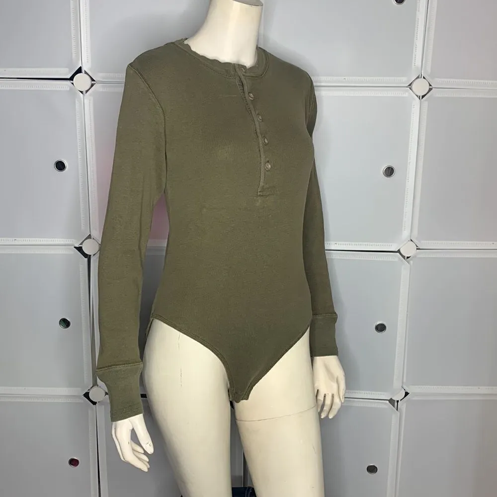 Ralph Lauren Vintage Olive Green Long Sleeve Henley Bodysuit Size Small Green - Image 6