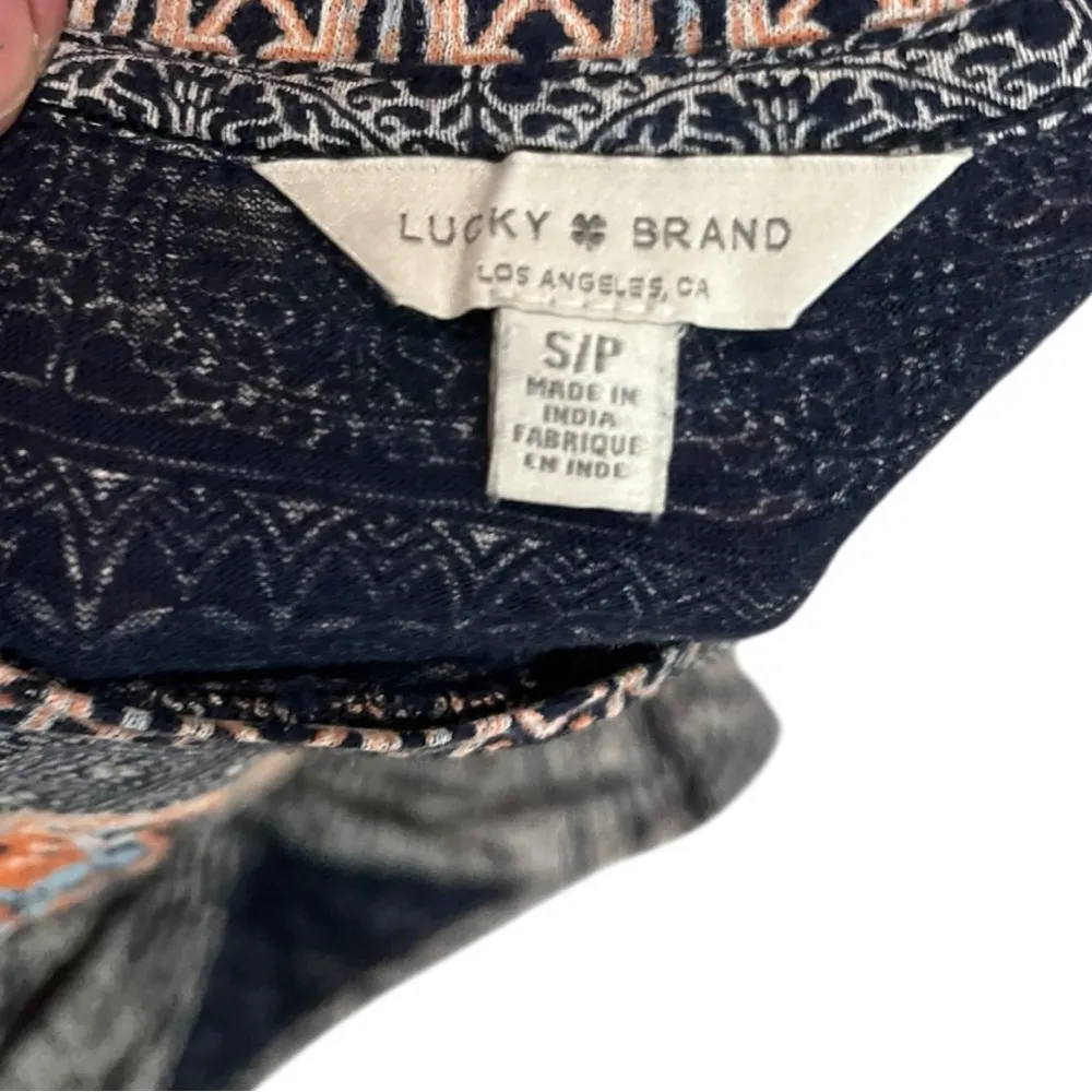 Lucky Brand Blue Pink Patterned Knotted  Top‎ Womens Small Boho Global Inspired - Image 3