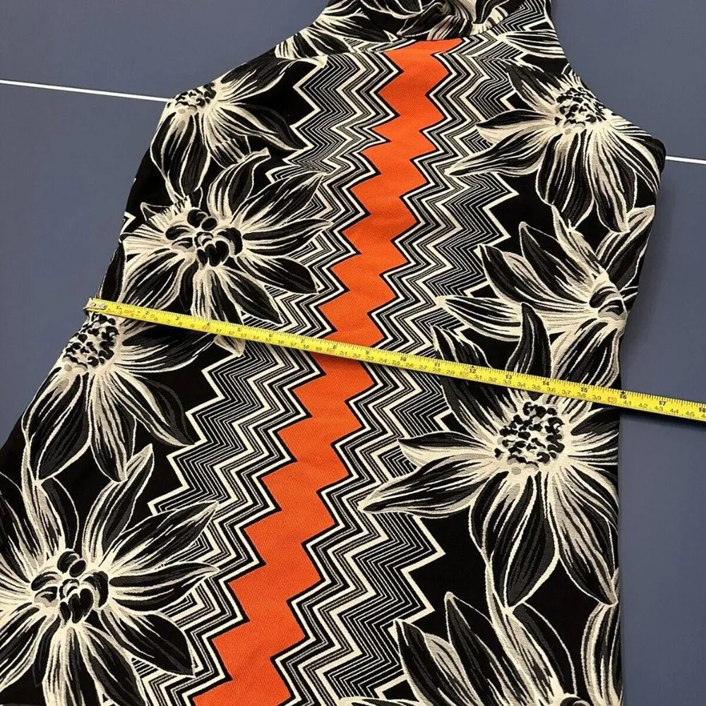 Designer Milly Floral Aesthetic Chevron Black / White / Orange Halter Dress Sz 4 - Image 14