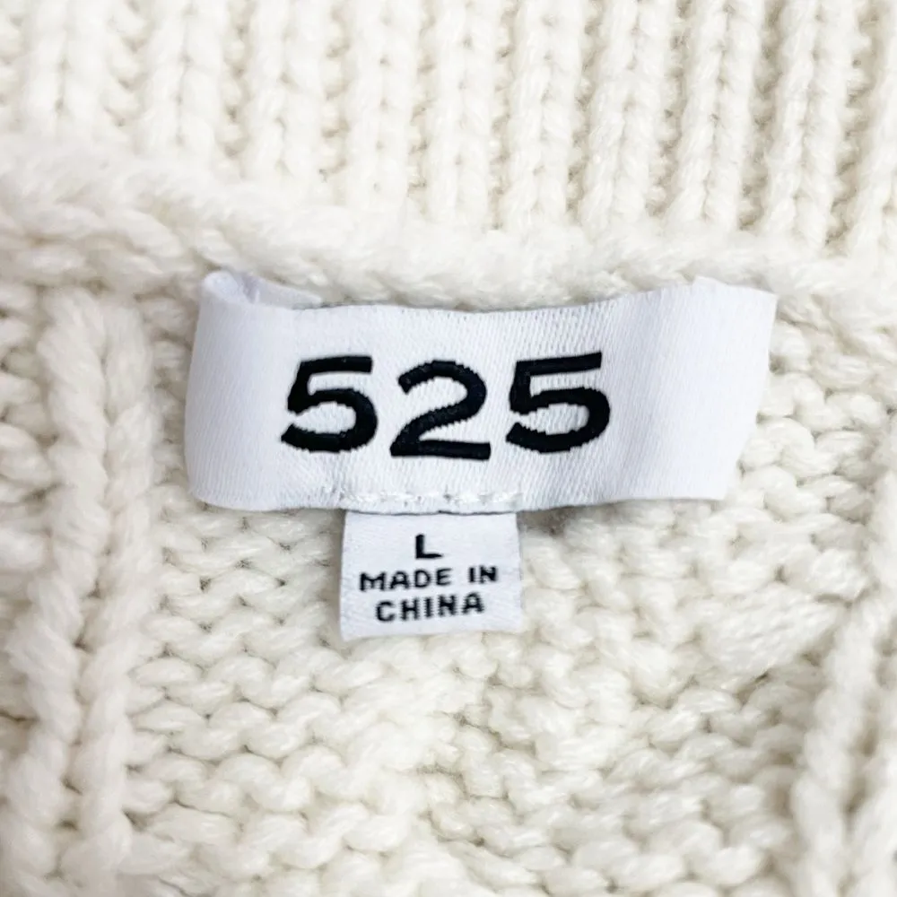525 America Cable-Knit Polo Cropped Relaxed Sweater in Ivory Chalk Size Large - Image 10