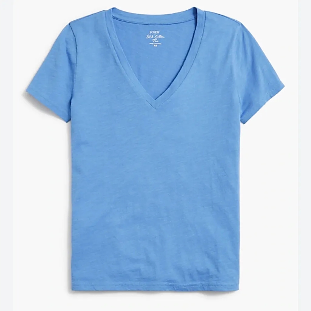 NWT JCrew V Neck Slub Cotton Tee Retro Blue Women’s Short Sleeve XS - Image 4