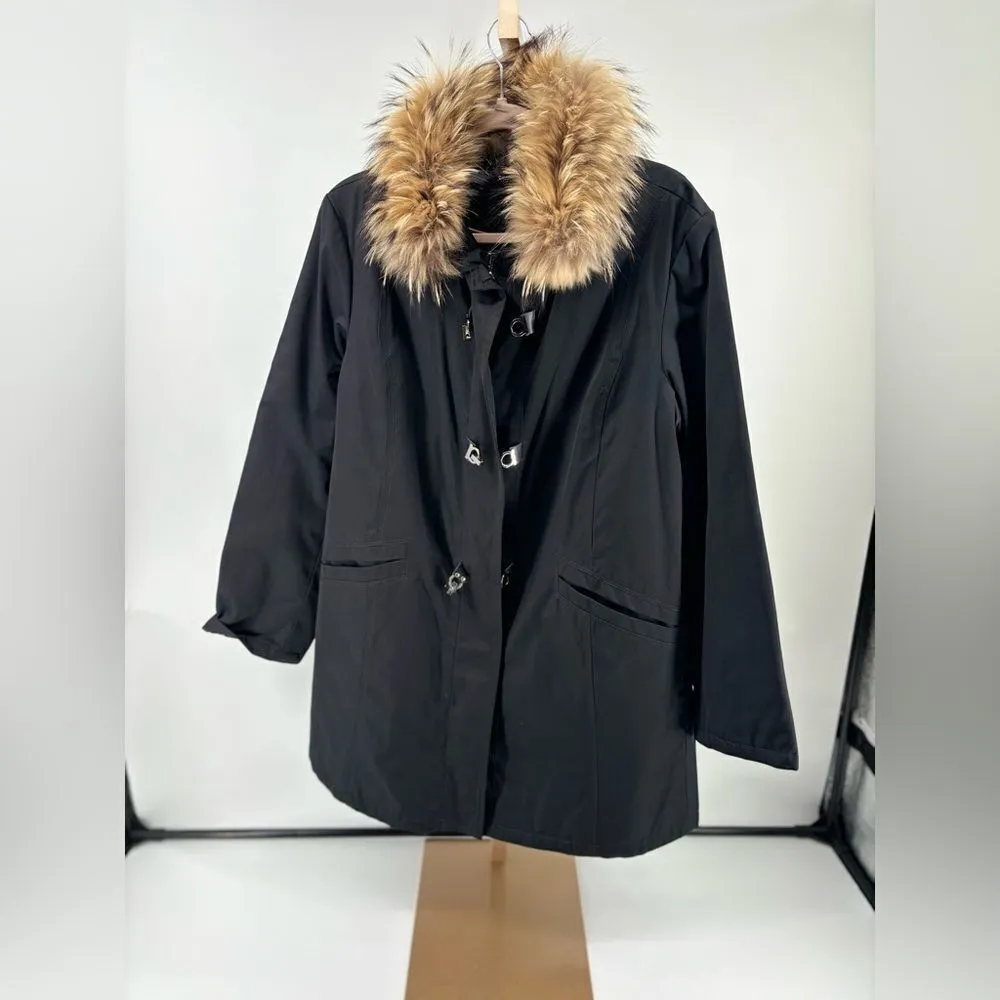 Company Ellen Tracy black raccoon  fur trim jacket size Large - Image 7
