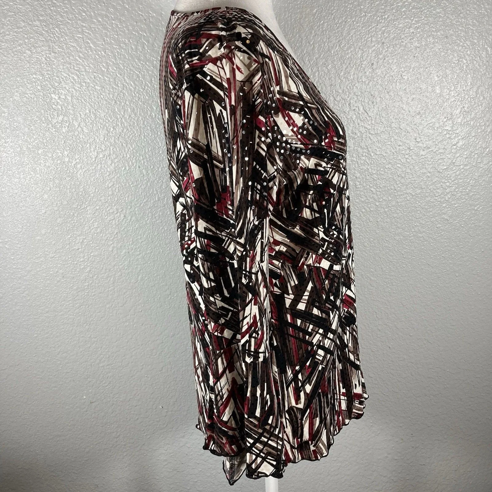 Cato’s Geometric Blouse Top S Shimmer Dots Shirt Stripe Print Bell Sleeve Career - Image 6