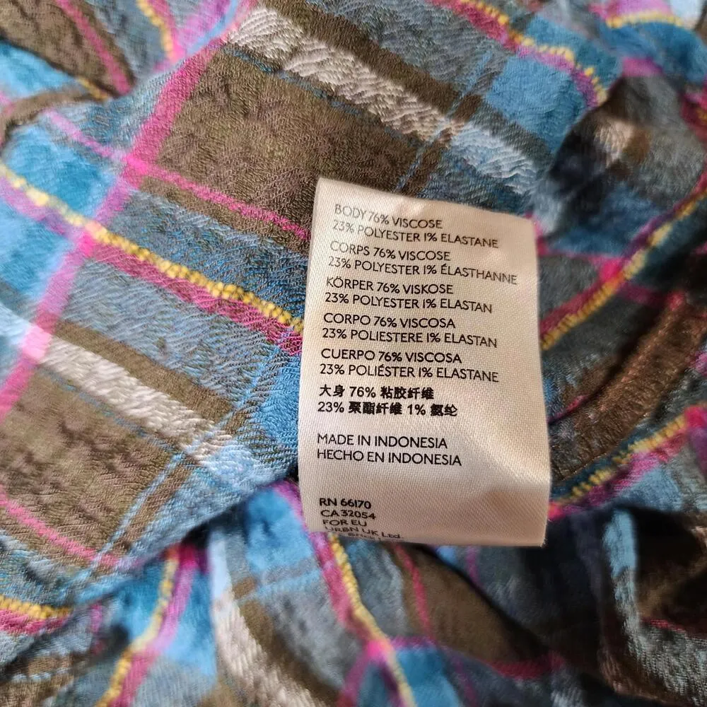 Anthropologie Pilcro Breezy Plaid Button Down Collared Shirt Size Small Viscose - Image 5