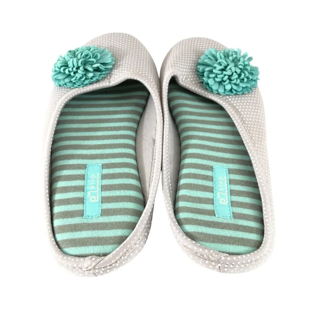 EZStep Womens Slippers Slides Fabric Floral Applique Polka Dot Gray Aqua Size 7 - Image 3