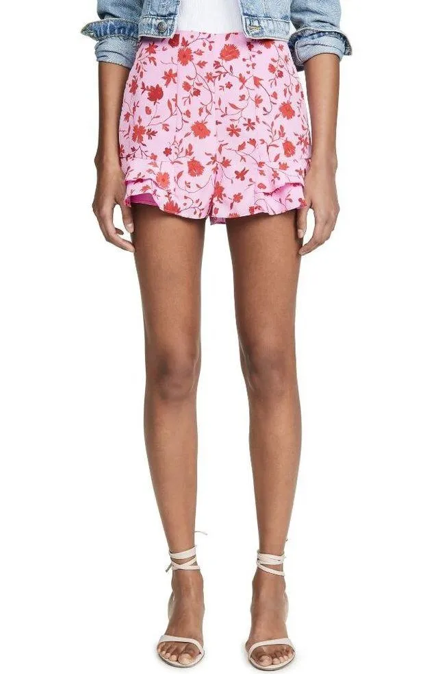 Likely Stevie Printed Flounce Floral High Rise Shorts Pink Red Women's Size 4 - Image 2
