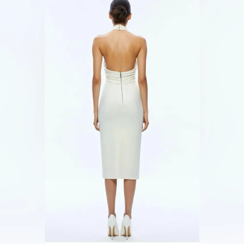 ALICE + OLIVIA Suellen Wool Cream Ecru Halter Neck Maxi Dress Size 4 - Image 6