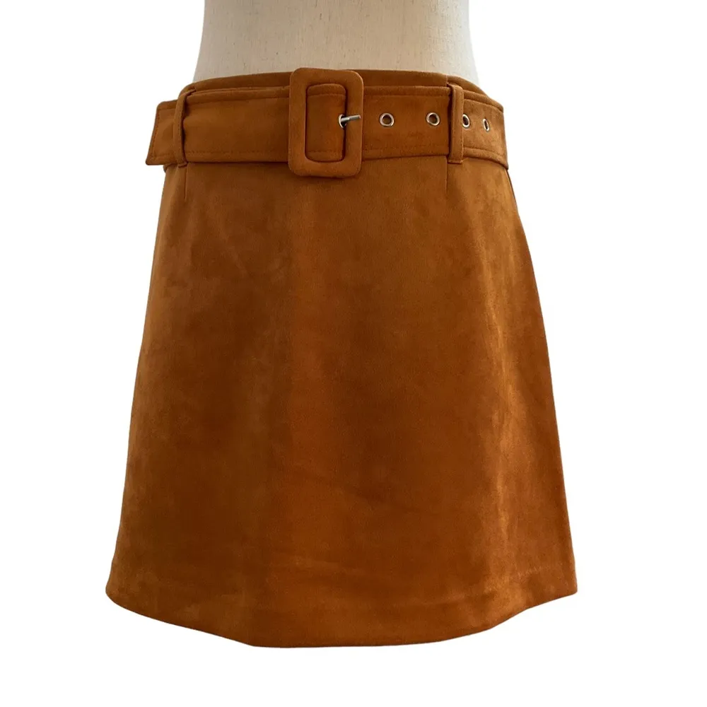 Forever 21 Women's Large Faux Suede Rust Orange Brown Mini Skirt 60's Retro - Image 3