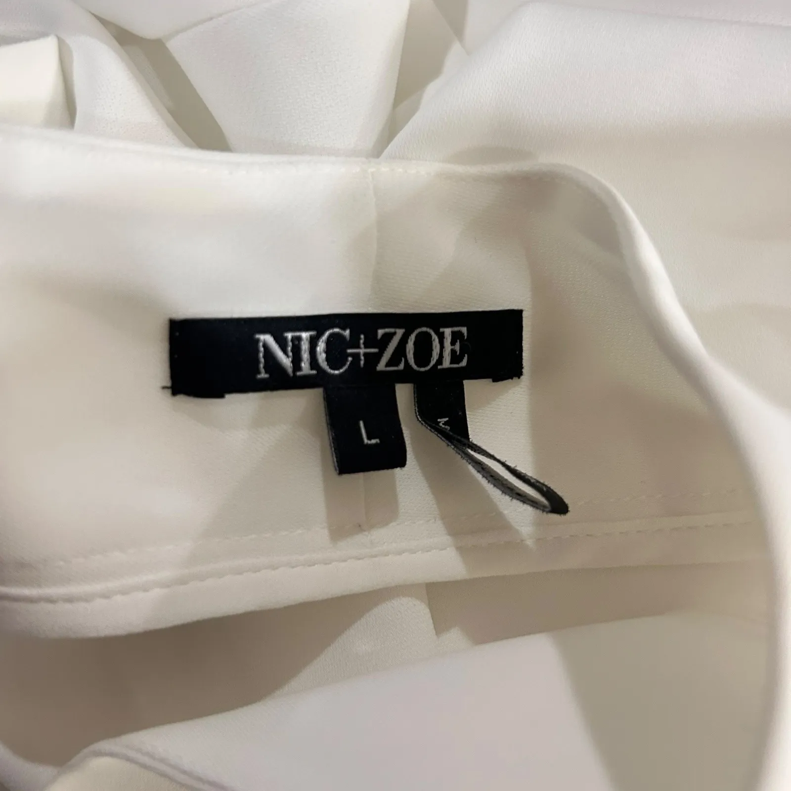 NIC+ZOE Tunic Blouse Womens L Cream V-Neck‎ Long Sleeve Flowy Ivory Top Career - Image 3