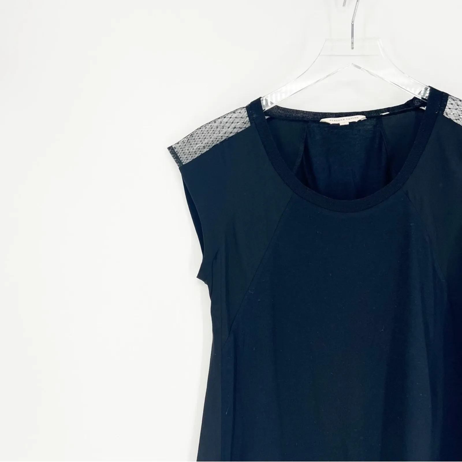 Rebecca‎ Taylor Mesh Detail Silk Blend Tank Top S Black - Image 4