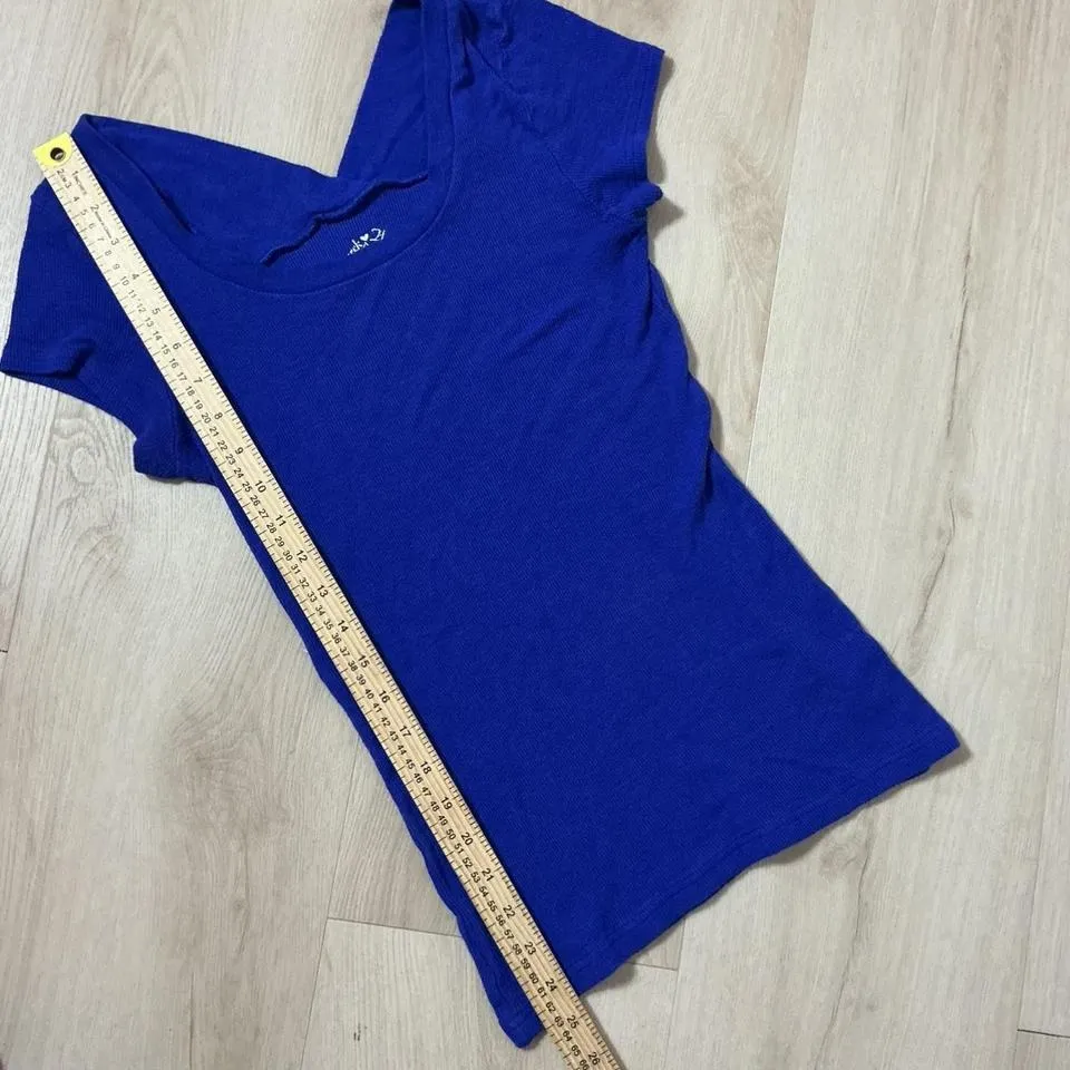 Derek‎ Heart Women Royal Blue Ribbed Short Sleeve V Neck T Shirt Top Size L - Image 4