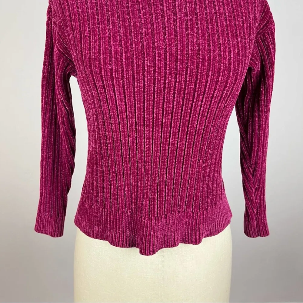 DKNY Purple Chenille Ribbed Crop Sweater - Image 4