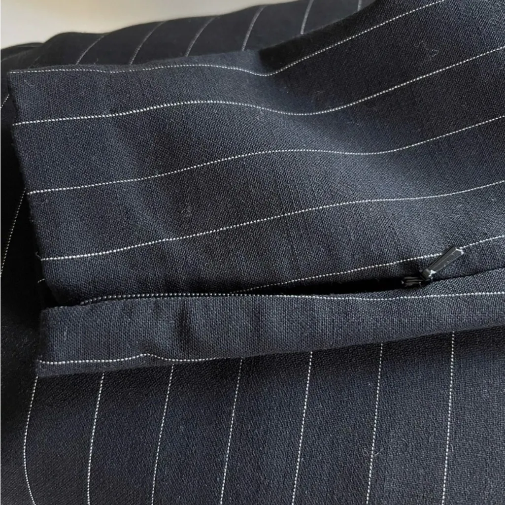 Polo Ralph Lauren Wool Blend Pinstripe Long Sleeve Ruffle Dress in Black Size 2 - Image 7