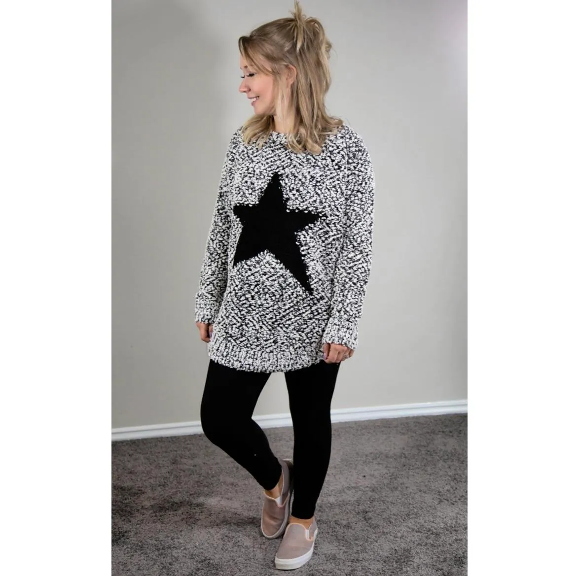 Anthropologie DOE & RAE One And Only Black Star White Black Sweater - Image 2