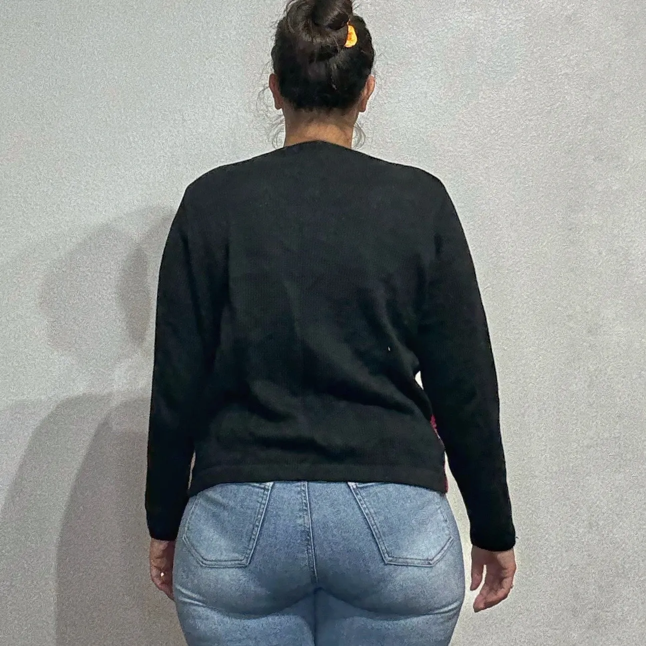 Victoria Jones Black Embellished Embroidered Christmas Vintage Cardigan Sz S - Image 10