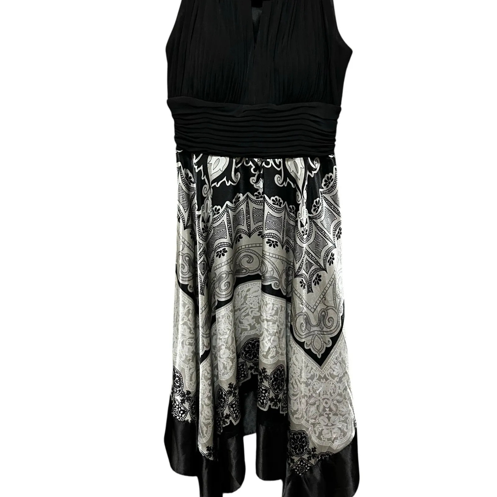Sangria Womens Black White Midi‎ Dress 8 Paisley Handkerchief Hem Whimsigoth - Image 8