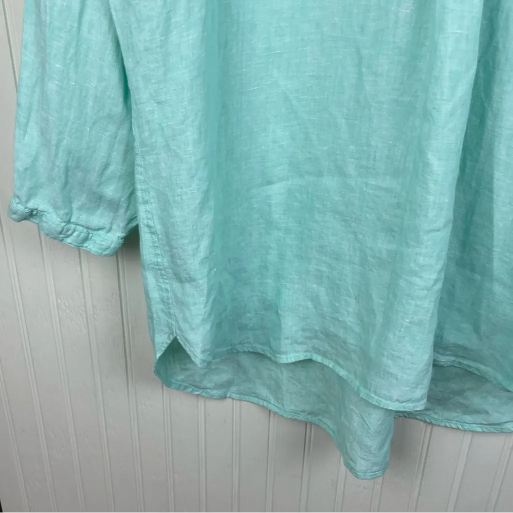 L.L. Bean Premium Washable Linen Long Tunic Top Size Large 100% Linen Fair Aqua Blue - Image 4