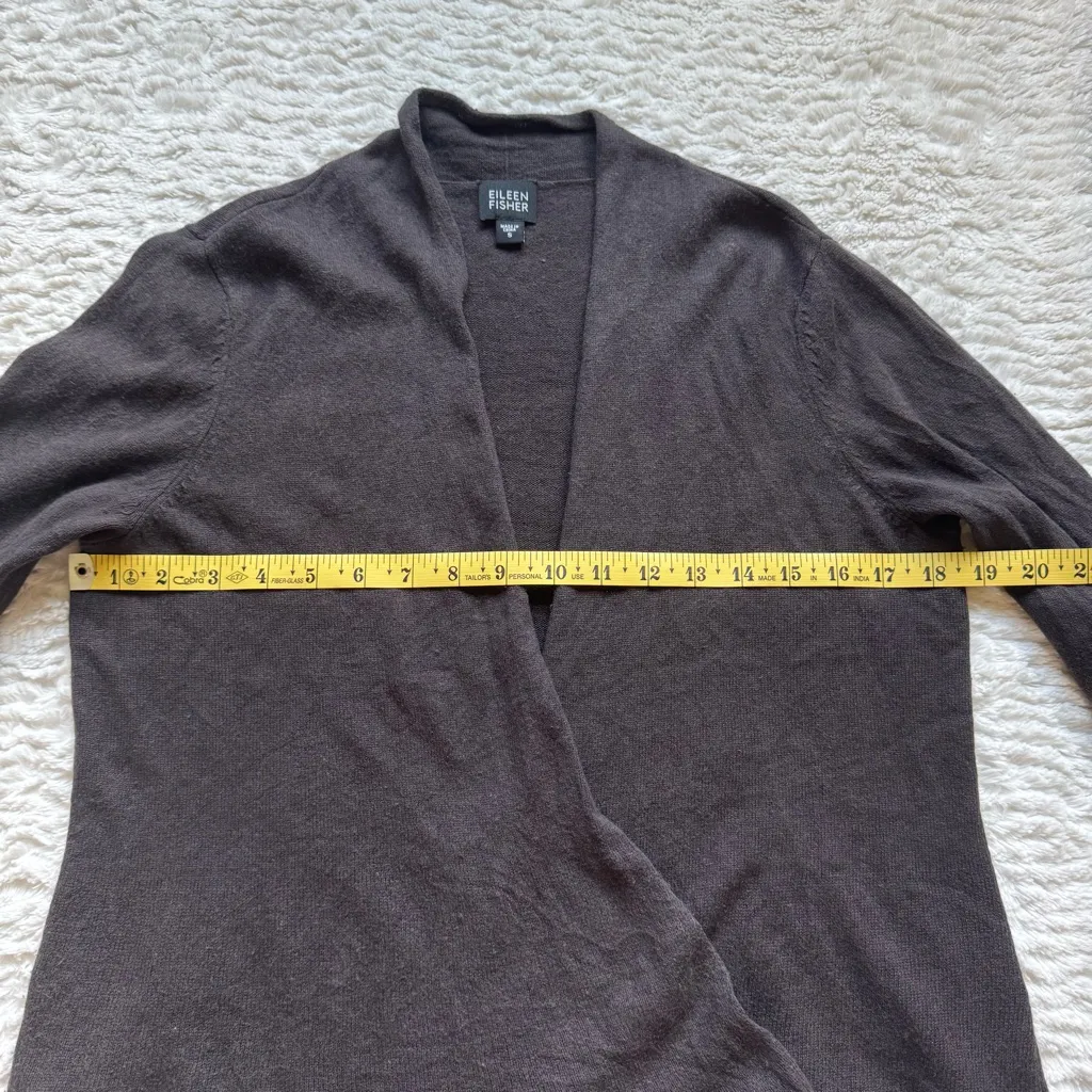 Eileen Fisher Silk Cashmere Cardigan S Chocolate Brown Open Front Flare Sleeve - Image 12