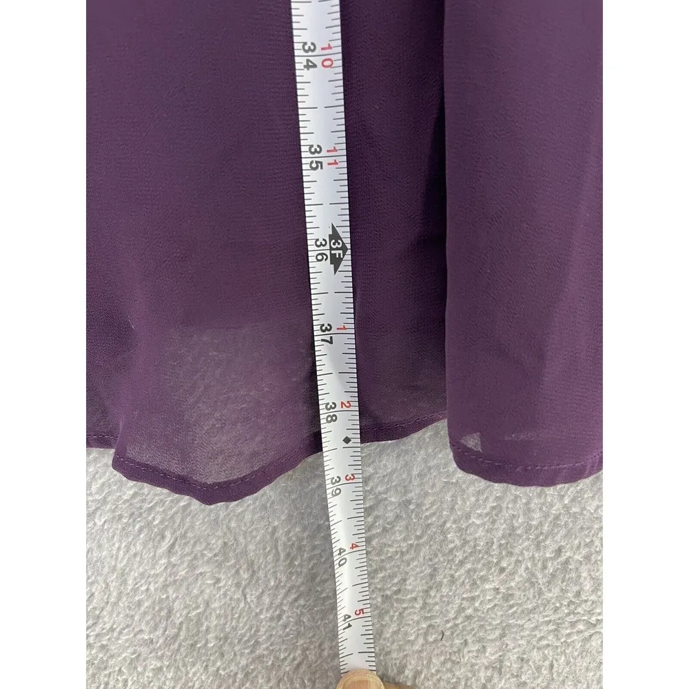 Ann Klein Women's Shift Dress Sheer Long Sleeve Solid Purple Size 8 Lined Bow - Image 6