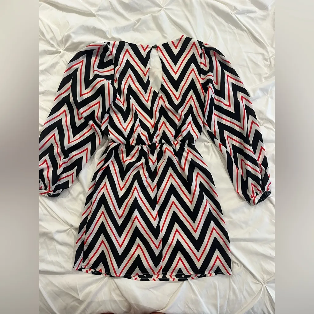 My Michelle Black and Red Chevron Long Sleeve Dress - Image 3