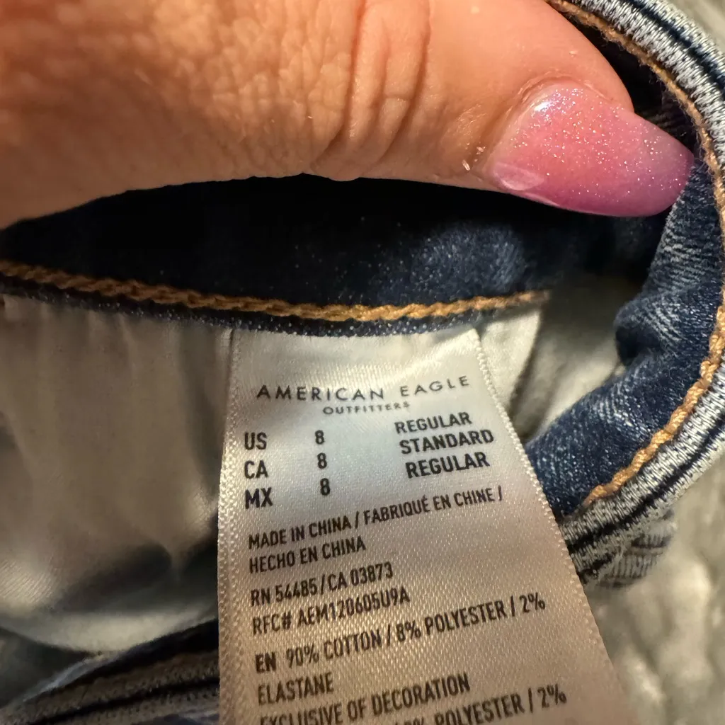 American Eagle Outfitters Dark Blue Distressed Hi Rise Jegging Skinny Jeans - Image 6